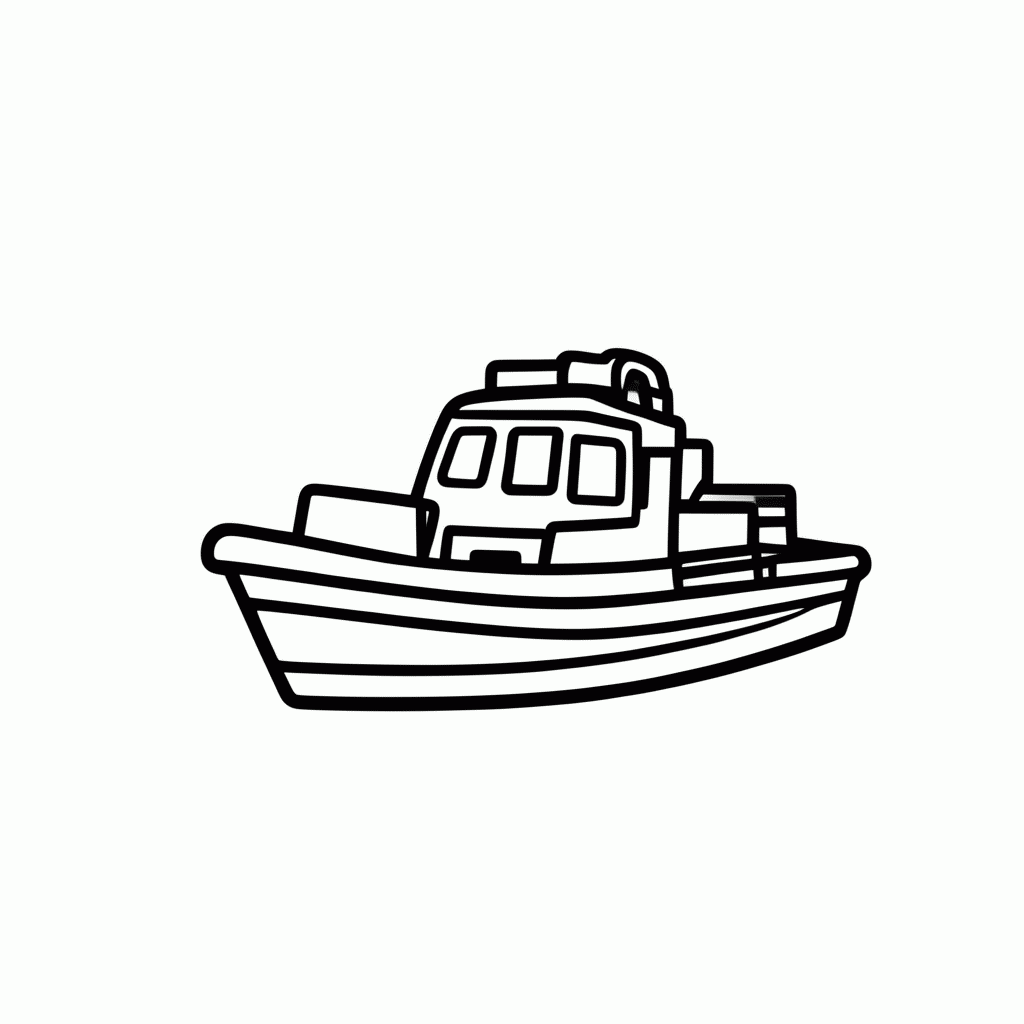 Desenho de Barco Bombeiro para colorir e imprimir grátis em folha A4