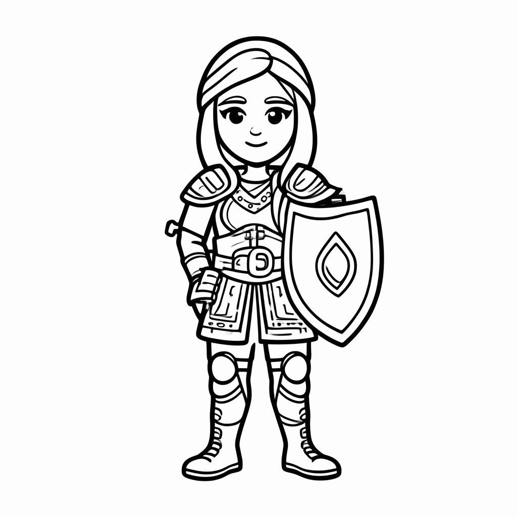 Desenho de Viking Mulher Shieldmaiden para colorir e imprimir grátis em folha A4