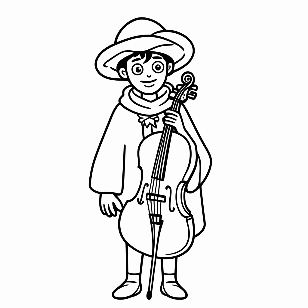 Desenho de Wandinha Com Violoncelo para colorir e imprimir grátis em folha A4