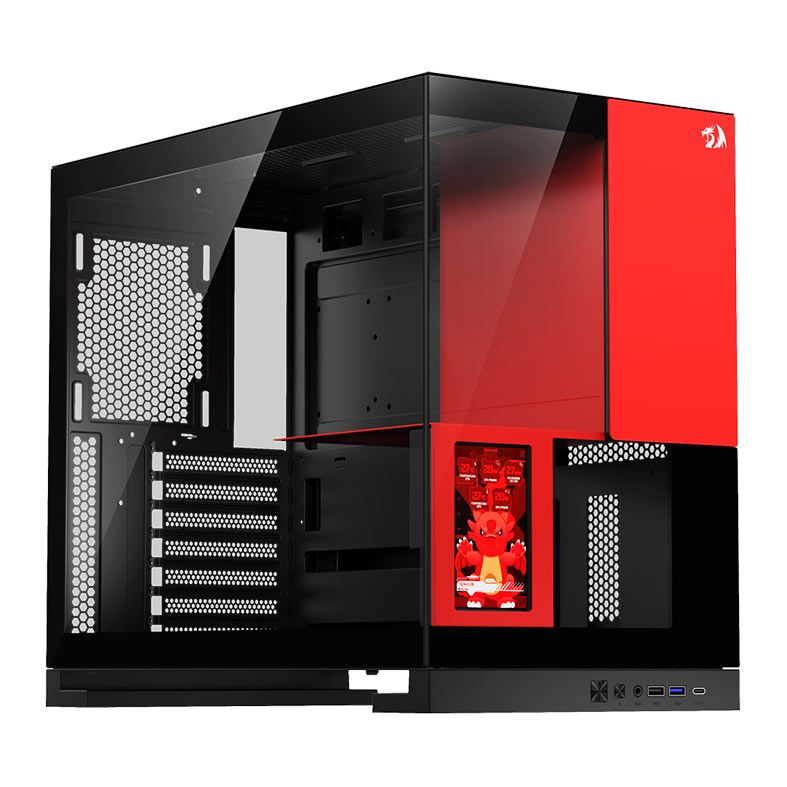 Gabinete Gamer Redragon Eternal Pro, Mid Tower, Lateral de Vidro, Display 4.3'' 30Hz, Preto e Vermelho, CA-613BR