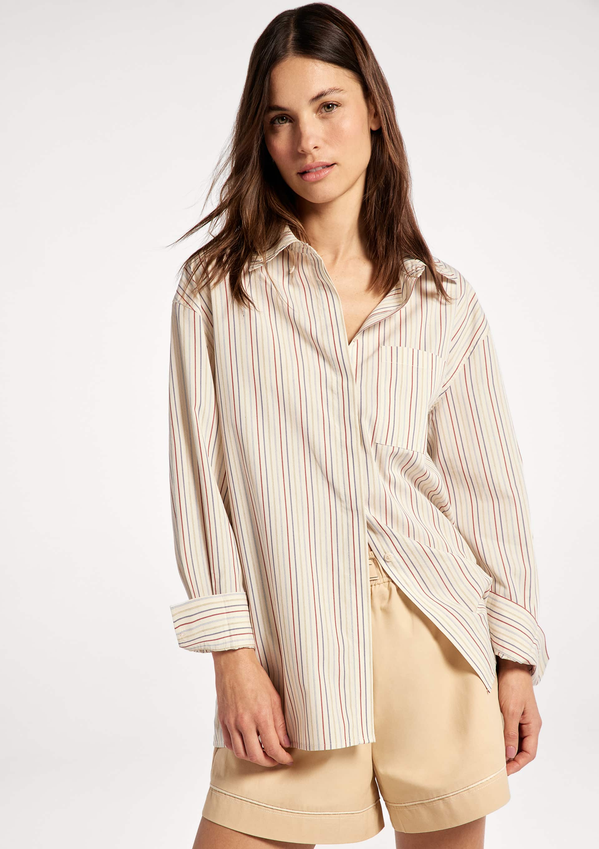 Camisa Feminina Manga Longa Fio Tinto - Off white