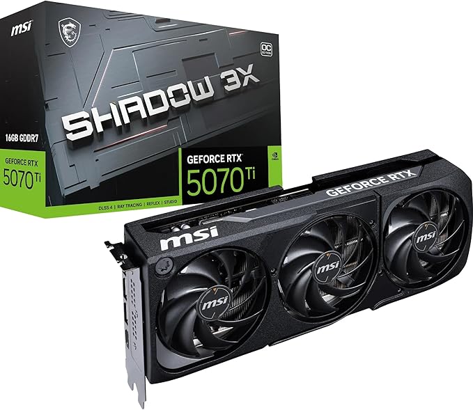 MSI GeForce RTX 5070 Ti 16G Shadow 3X OC — 16GB GDDR7 (28Gbps/256-bit), PCIe 5, Boost: 2482MHz, HDMI 2.1b, DisplayPort 2.1b