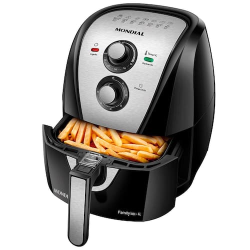 Fritadeira Elétrica Sem Óleo Air Fryer Mondial AFN40BI Family Inox 4L Preta/Inox - 110V