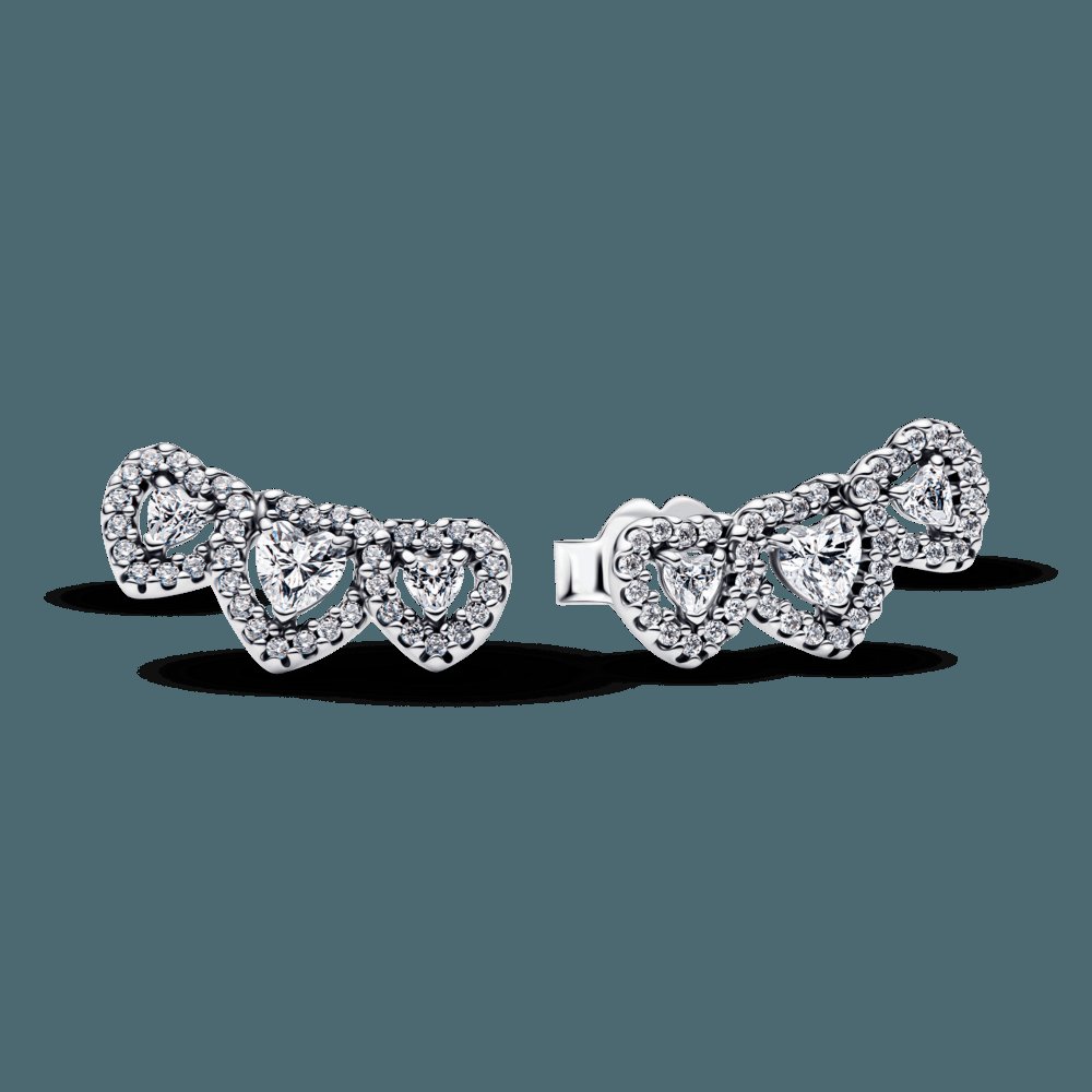 Brinco Prata Pequeno Tres Coracoes Brilhantes