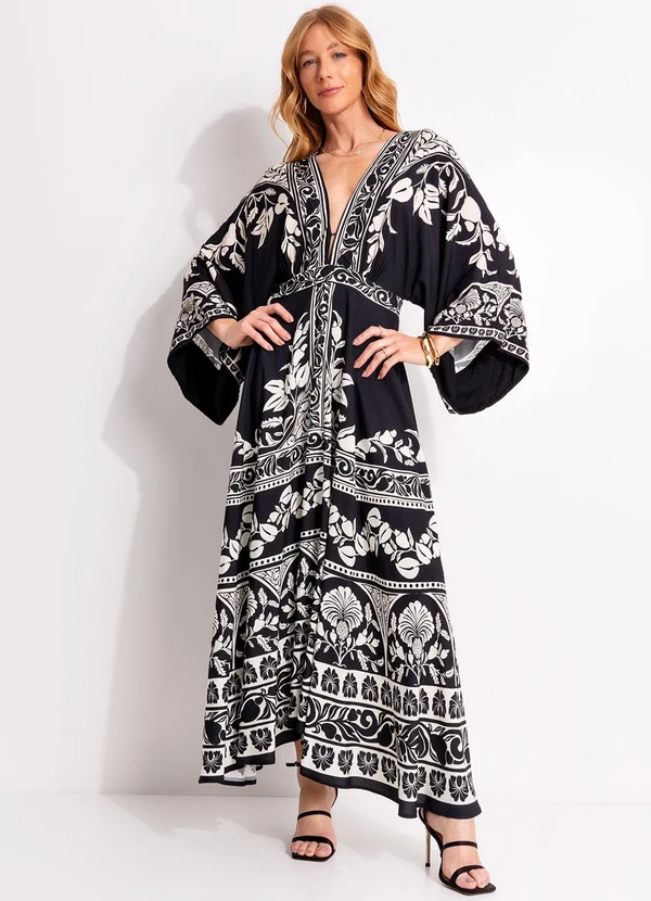 Farm - Vestido Midi Sintra Preto