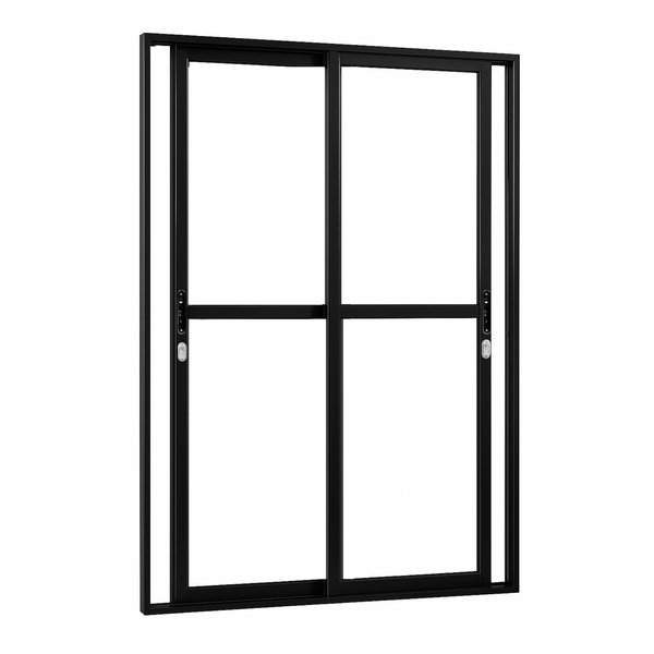 Porta Sacada De Aluminio Preto 2 Folhas Móveis Linha 25 Com Fechadura 2,10x1,50