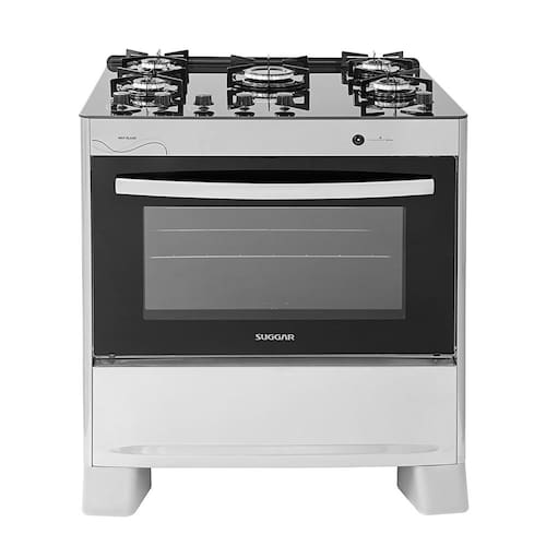 Fogão 5 Bocas Neo Glass Mesa Vidro Suggar Bivolt Prata - Fogão de Piso 5 Bocas Suggar