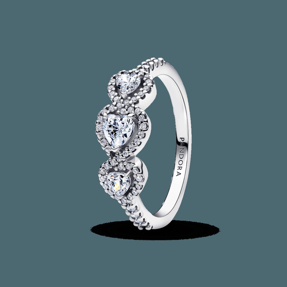 Anel Prata Tres Coracoes Brilhantes