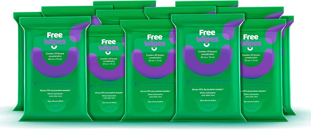 Free Wipes Lenço Umedecido Antisséptico - Pack com 12 unidades