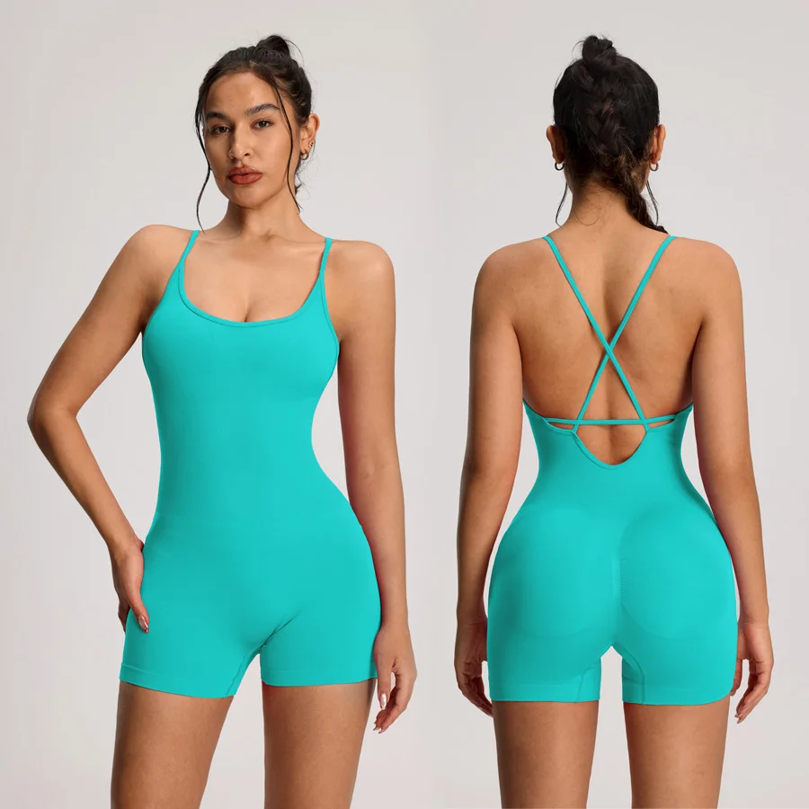 Bodysuit feminino sem costas yoga combi-calças shorts macacões ginásio para rua macacão de fitness de verão para ginásio macacão