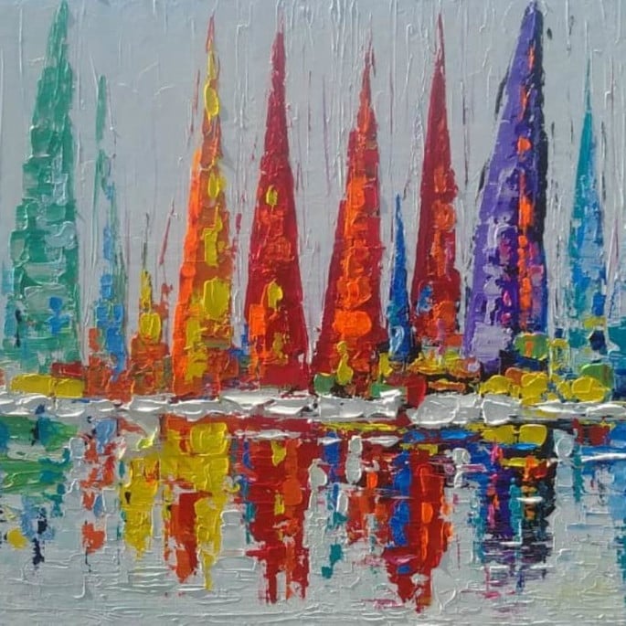 Pintura tela veleiros espatulado