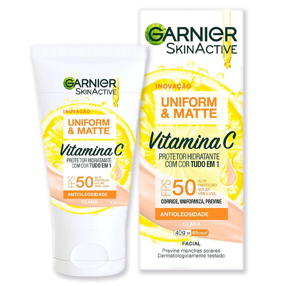 Protetor Facial Garnier Uniform E Matte Vitamina C Fps 50 Cor Clara 40g