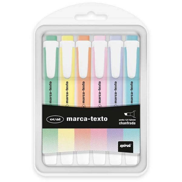 Marca Texto 6 cores, Tons pastel, Ponta chanfrada 1.0 mm e 4.0 mm, Oval BT 6 UN