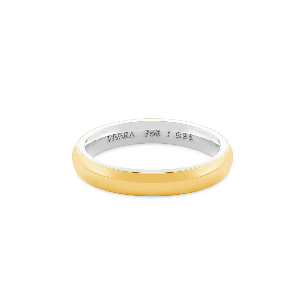 Aliança Romance em Prata 925 e Ouro Amarelo 18k, 3mm