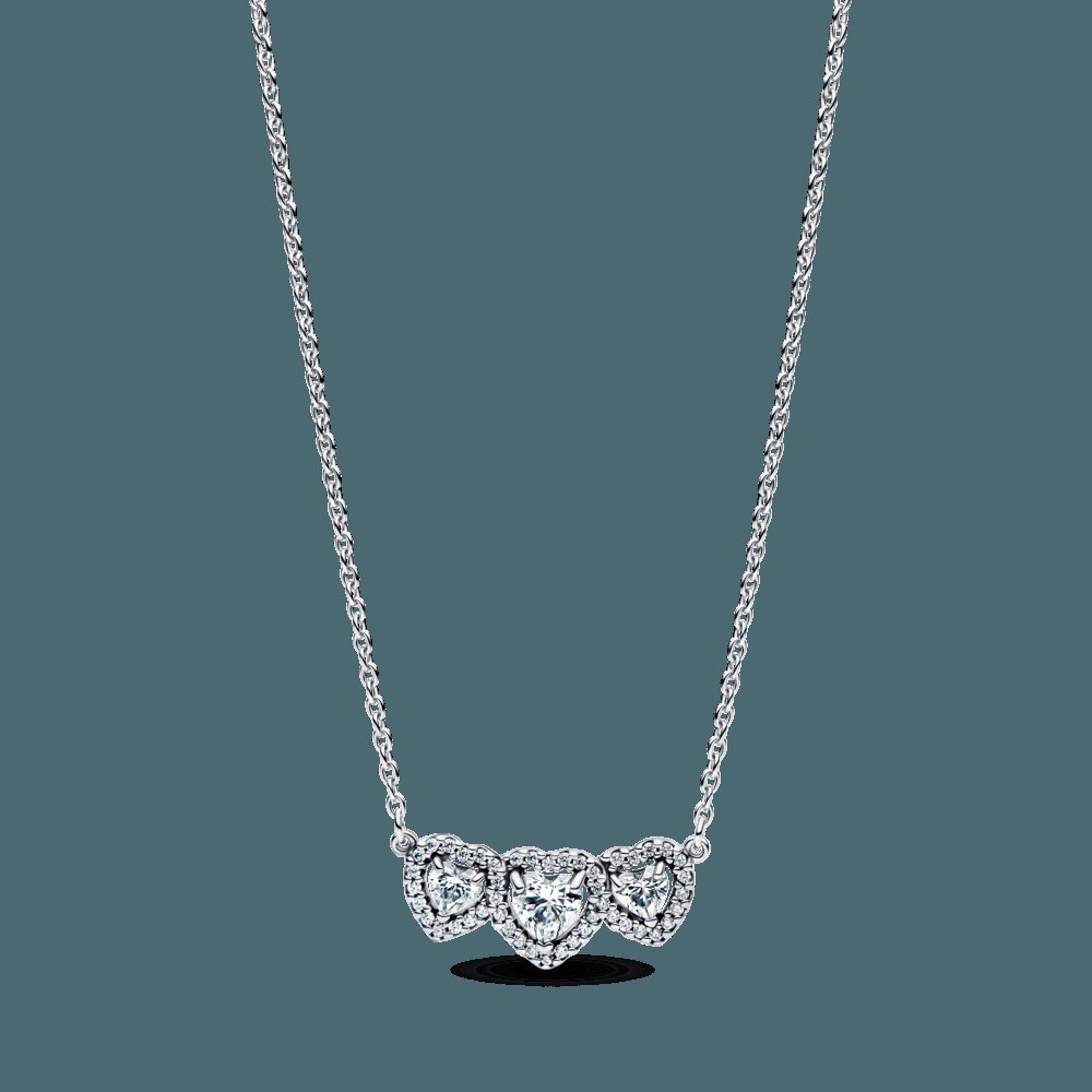 Colar Prata Tres Coracoes Brilhantes