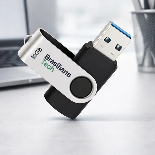 Pendrive 16gb Usb 2.0 Preto Pen Drive Compacto Leve Rápido Memória Flash Drive Compatível Com Windows Linux Macbook Som Automotivo Armazenamento Seguro Durável Resistente Brasiliana Tech