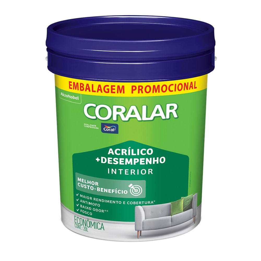 Tinta Acrílica Coralar Econômica Mais Desempenho Interior Branco Fosco Balde 20l Coral