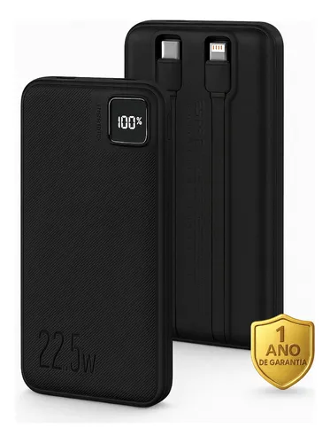 Power Bank 20.000mah Carregador Turbo Portátil 22.5W Universal Para Apple iPhone Samsung Galaxy Motorola Moto G Xiaomi Redmi Preto Homologado Com Display Digital