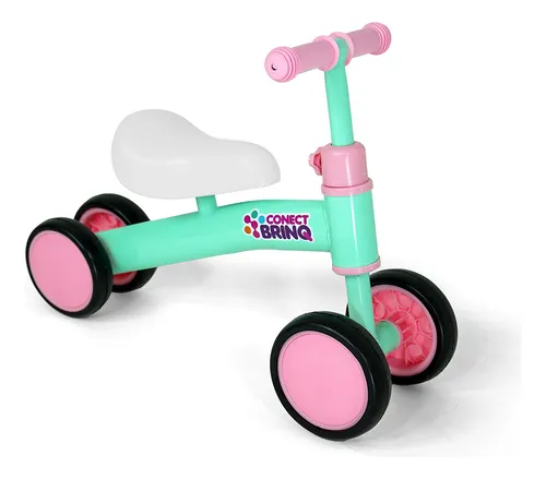 Bicicleta de Equilíbrio Infantil 4 Rodas Conect Brinq Verde, Sem Pedal, Estável, Aprendizado Seguro, Meninos e Meninas, Primeira Bike, Brinquedo Educativo, Cores Vibrantes, Leve e Resistente