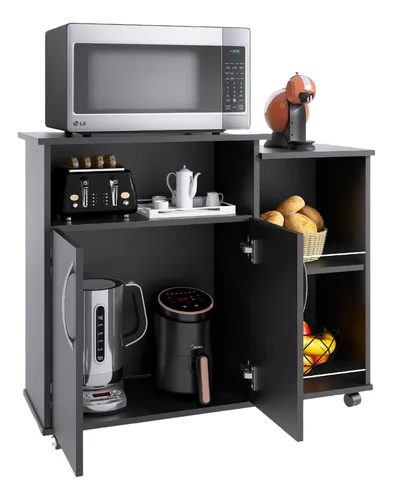 Armário Preto P/ Cozinha Balcão Fruteira Cafeteira E Forno