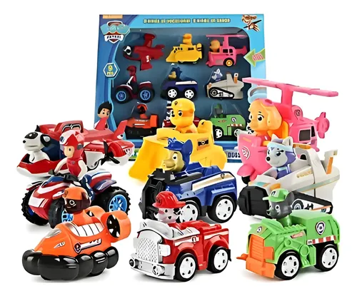 Kit 9 Carros E Personagens Patrulha Canina Coleção Fricção