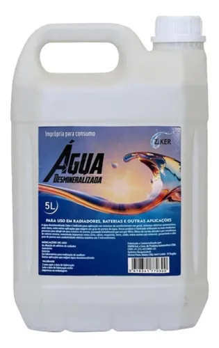 Água Desmineralizada Zaker 5L Para Radiador e Bateria Automotiva