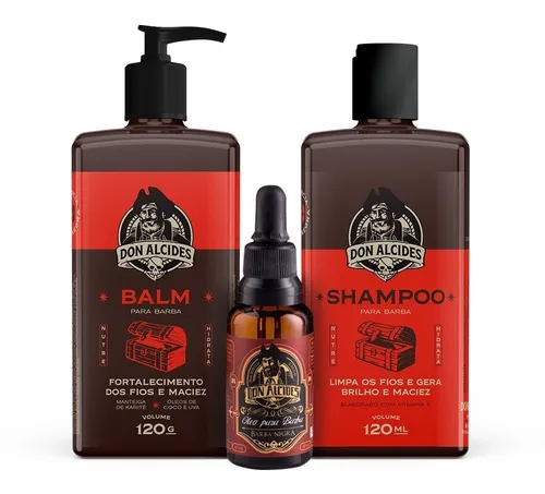 Kit Guarda Don Alcides - Balm, Shampoo E Óleo - Barba Negra