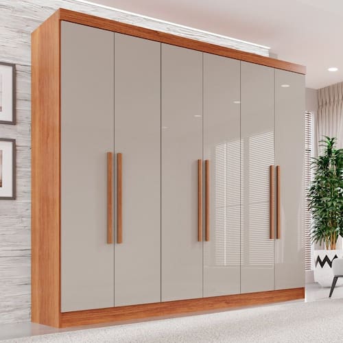 Guarda-Roupa Casal 6 Portas 2 Gavetas França Cinamomo/Off-White - Bege