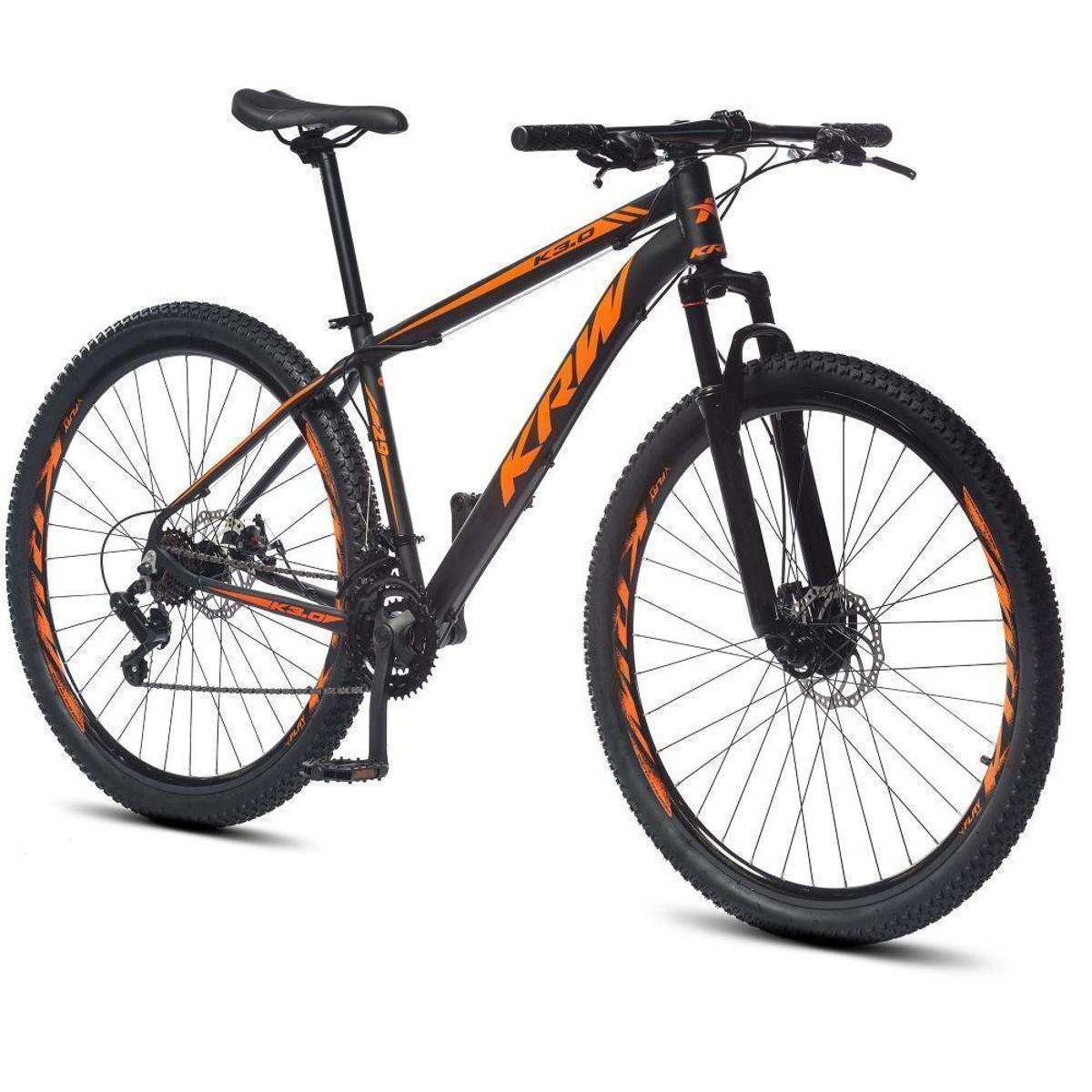 Bicicleta aro 29 KRW Alumínio 24 Vel Marchas Freio a Disco Suspensão dianteira Mountain Bike X32 - Preto+Laranja