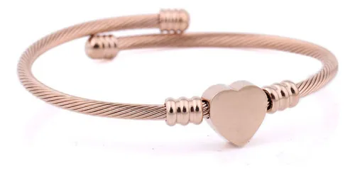 Pulseira Bracelete Coração Aço Inox Banhado Ouro 18k