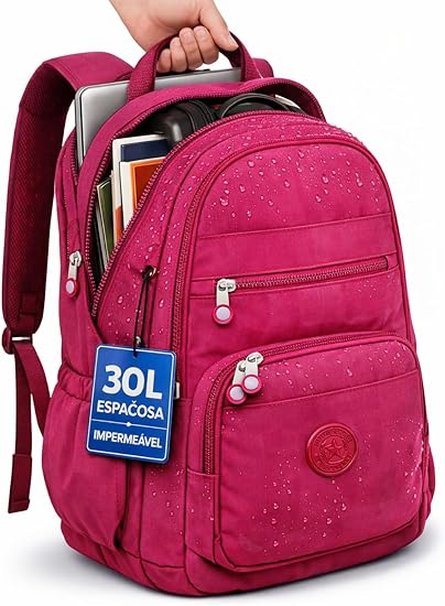 Mochila Grande 30L Nylon Impermeável Feminina Masculina Escolar Juvenil Notebook 15" — Mochila Preta Resistente com Múltiplos Bolsos, Leve, Casual e Reforçada para Escola e Viagens