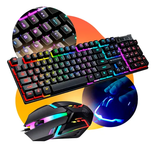 Kit Teclado Mouse Gamer Completo Barato Com Fio Cabo De 1,5m Led Com Iluminação Rgb Desktop Conexão Usb Cor Preto Usar Com Headset Acessorios Pc Mecanico Jogos - Goodvision