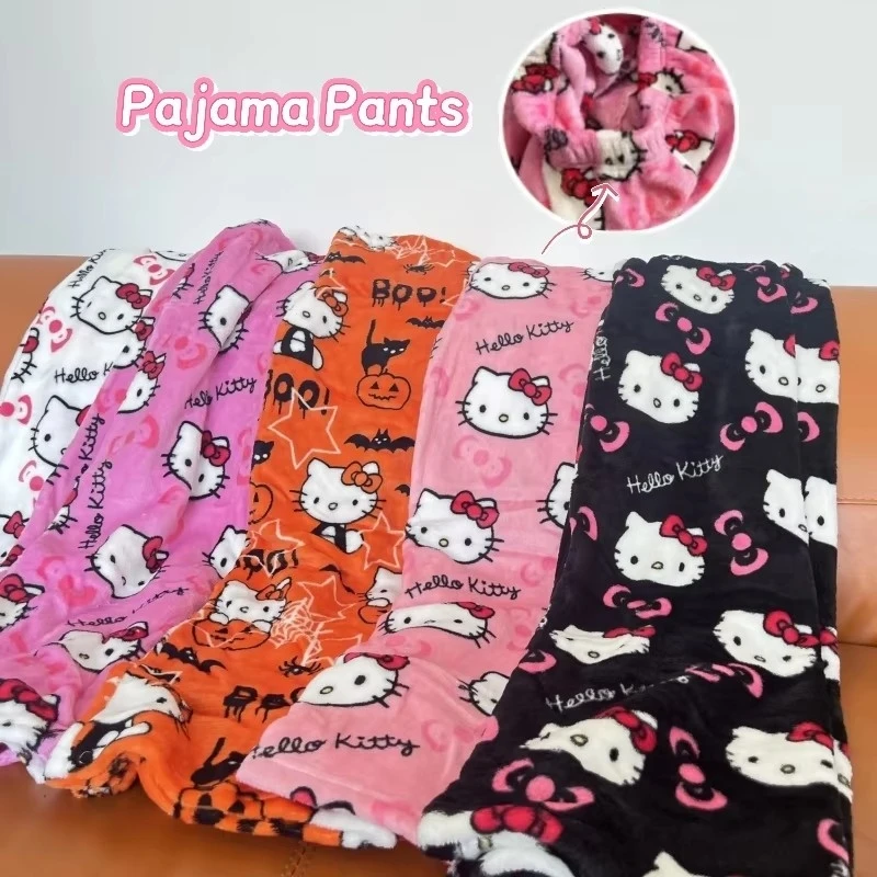 Y2k hello kitty pijamas anime pijamas femininos dos desenhos animados moda casa pijamas calças lazer casa roupas de inverno