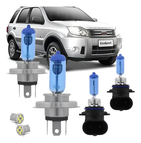 Kit Lampada Super Branca Ford Ecosport 2007 2008 2009 2010 2011 2012 Farol Alto Baixo E Milha Homologado Pelo Inmetro