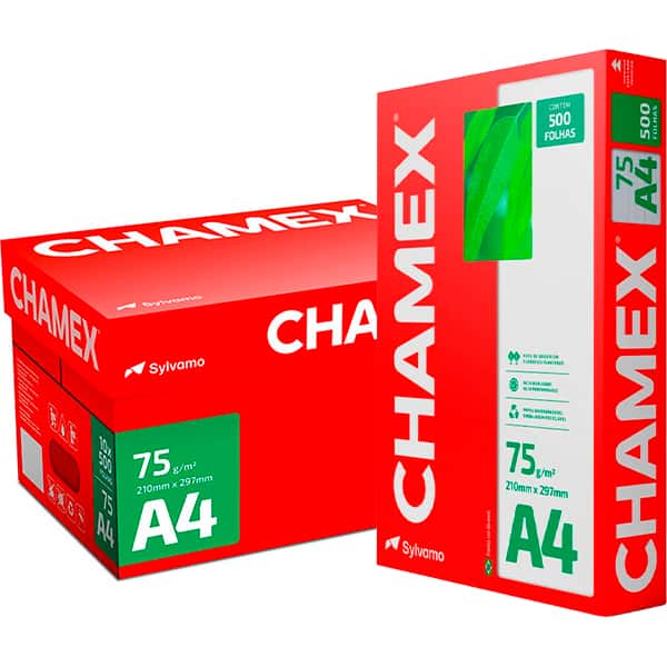 Papel Sulfite A4, 75g, 210mmx297mm, Caixa com 10 resmas - 5000 Folhas, Chamex CX 5000 FL
