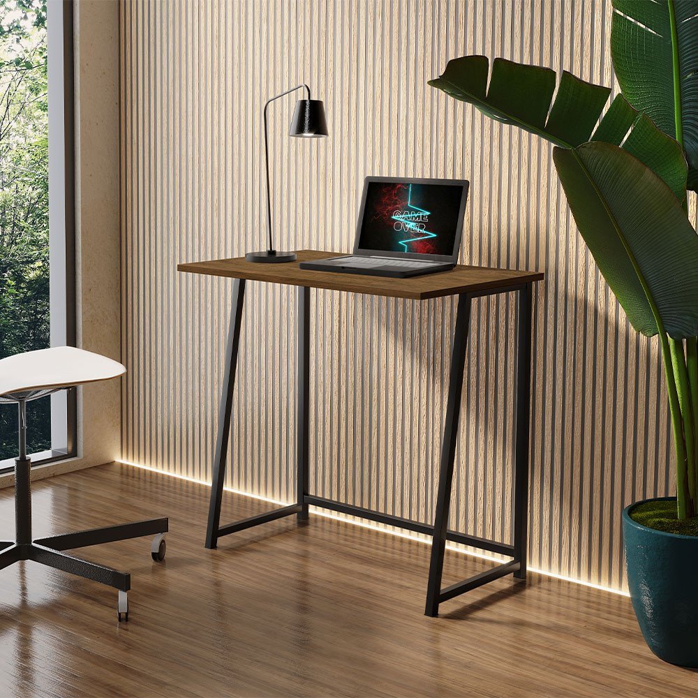 Escrivaninha Mesa Dobravel Office e Estudo Jade Klm Store Imbuia/ preto