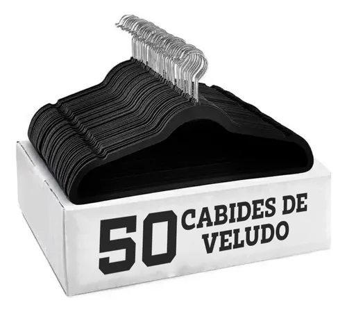 Kit 50 Cabides Veludo De Roupa Antideslizante Slim Adulto Cor Preto