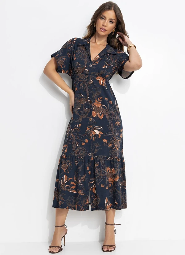 Quintess - Vestido Floral Artístico em Malha de Viscose