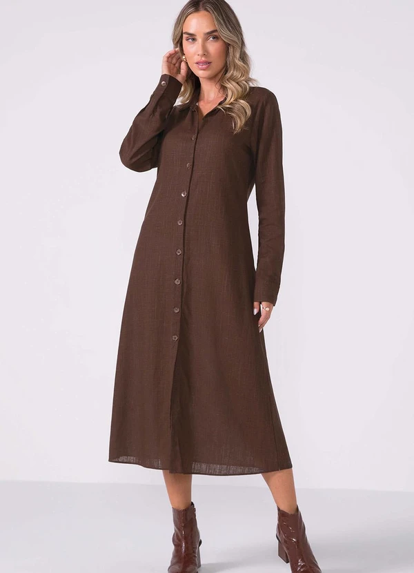 Marialícia - Vestido Midi Feminino Camisete Marrom