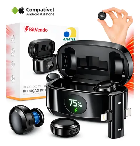 Microfone Lapela Sem Fio Duplo C/ Imã Antirruído Com Anatel