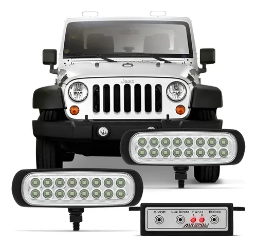 Kit 2 Milha Strobo Safetycar Slim - 16 Leds Bco Corpo Preto