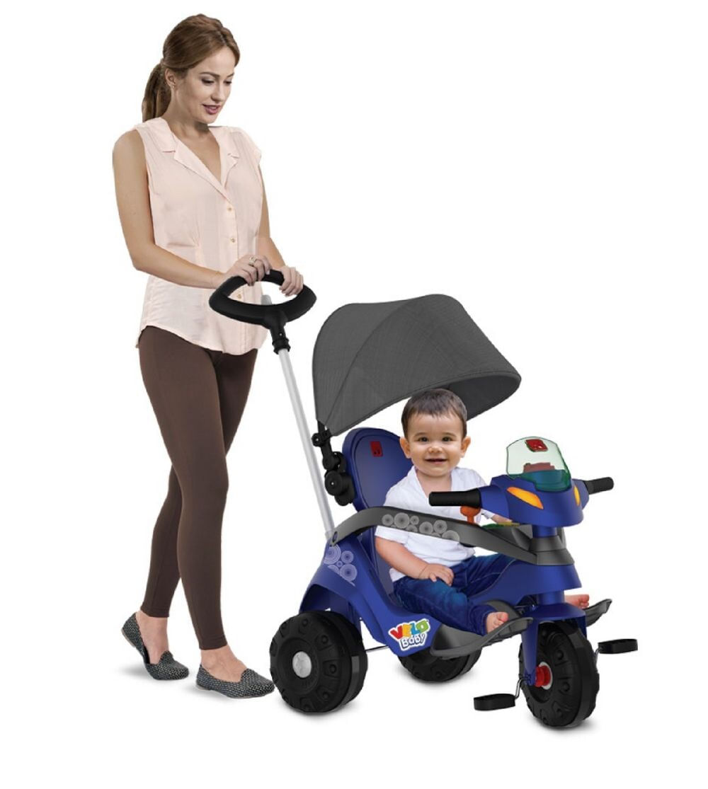 Velobaby Reclinável com Capota Passeio e Pedal Azul Bandeirante