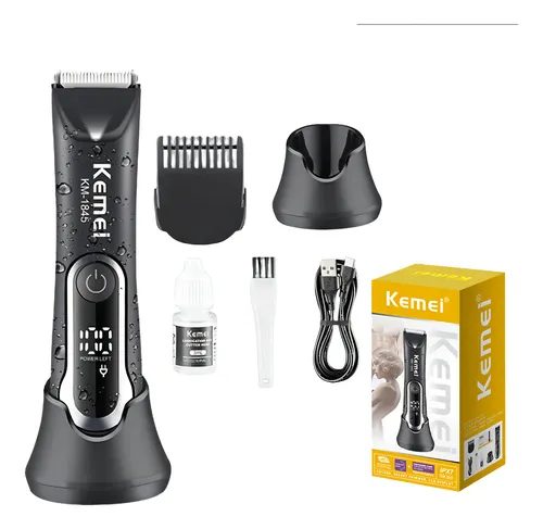 Aparador de Pelos Kemei KM-1845 Preto Resistente Água Bateria Recarregável