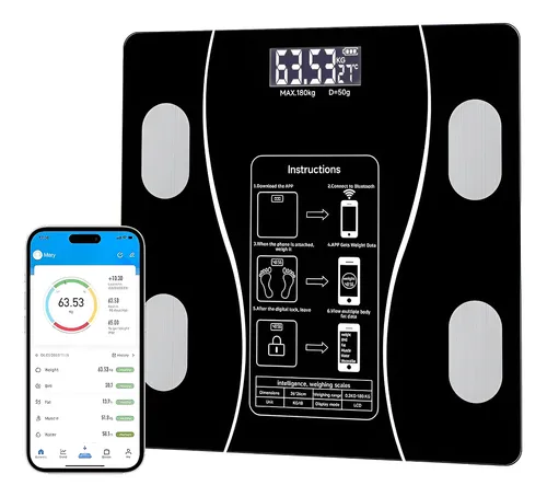 Balança Bioimpedancia Digital Smart 180kg Bluetooth Vidro
