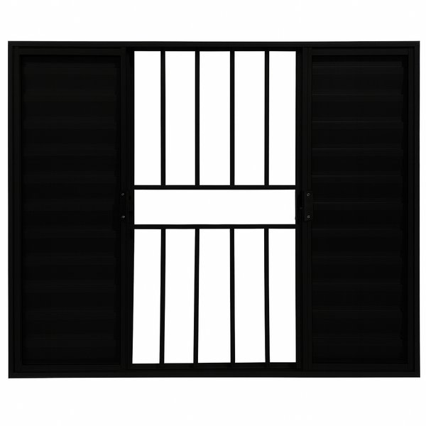 Veneziana 6 Folhas Aluminio Preto Com Grade 1,00x1,50