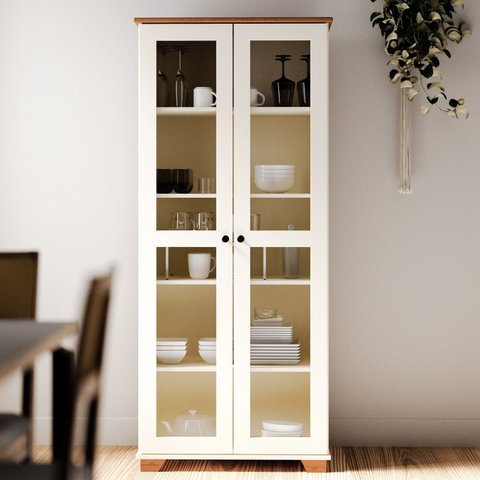 Cristaleira de Madeira Maciça Bella Luna 2 Portas de Vidro MARROM