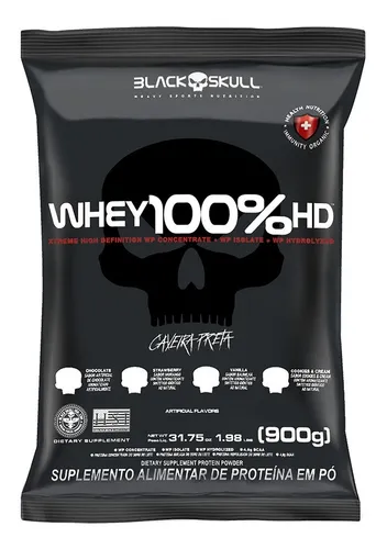 Suplemento em Pó 100% Hd Refil Black Skull - 900g Wpc Wpi E Wph Sabor Chocolate