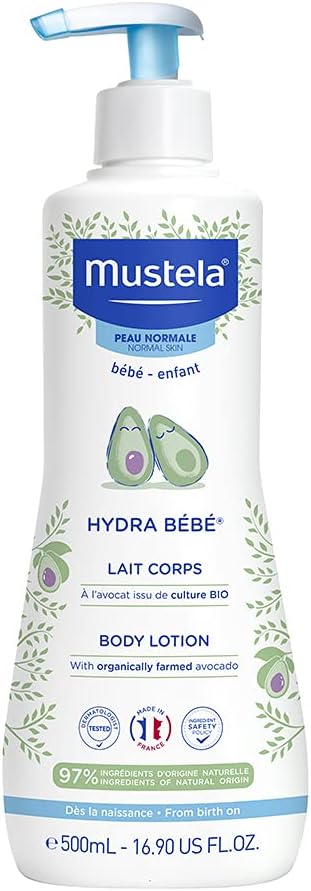 Mustela Hydra Bebê 500ml - Hidratante Infantil Corpo e Rosto - Feito com 97% de Ingredientes de Origem Natural e Hipoalergênico - Seguro Desde o Nascimento