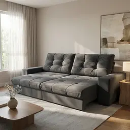 Sofá 3 Lugares Retrátil e Reclinável Biarritz Suede Grafite