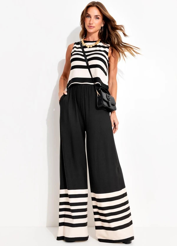 Quintess - Conjunto Barrado Listras em Malha de Viscose